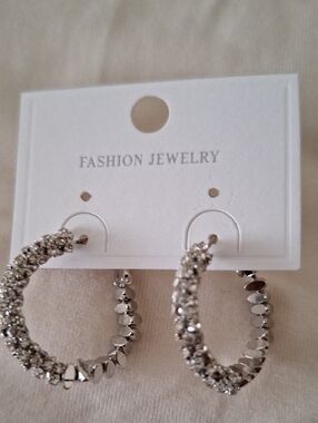 Sparkling Silver Crystal Hoop Earrings - Women Jewelry